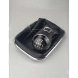 Nuca Schimbator Golf 4, 5+R Viteze, Piele Eco, Negru, Inel Crom, 12mm