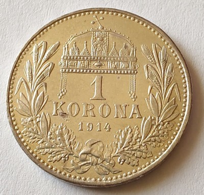 (A789) MONEDA DIN ARGINT UNGARIA - 1 KORONA 1914 COROANA, FRANZ JOSEPH foto