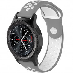 Curea ceas Smartwatch Samsung Gear S2, iUni 20 mm Silicon Sport Grey-White foto