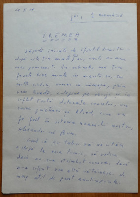 Manuscris olograf Geo Bogza, Vremea, 5 pagini, 1979, eseu literar foto