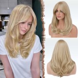 Perucă FESHFEN lungă, dreaptă, cu straturi și șuvițe, culoare blond murdar, 18 inch