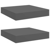 Cumpara ieftin Rafturi de perete, 2 buc., gri extralucios, 23x23,5x3,8 cm, MDF