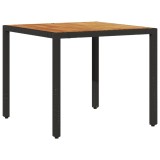Masa gradina, blat din lemn acacia, negru 90x90x75 cm poliratan