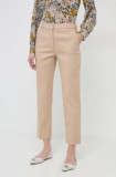 Weekend Max Mara pantaloni femei, culoarea bej, fason tigareta, high waist 2415130000000