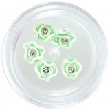 Decorațiuni verzi și albe pentru unghii - flori acrilice cu stras