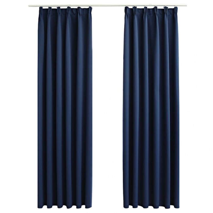Draperii opace cu carlige, 2 buc., albastru, 140 x 175 cm
