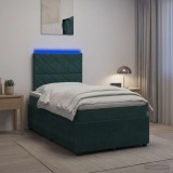 Cumpara ieftin Pat cu arcuri LED si saltea Verde inchis 120 x 190 cm Catifea