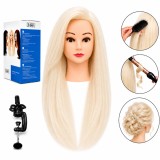 Cap de manechin pentru coafură de antrenament Sonia, păr natural 55 cm, cu stativ