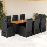 vidaXL Set mobilier de grădină cu perne, 9 piese, negru, poliratan 3277633