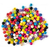 Set 200 margele din lemn colorate rotunde, 10 mm diametru, PLAYBOX