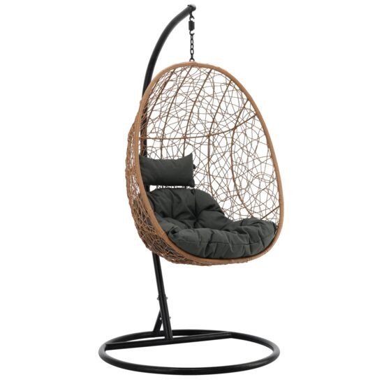 Scaun leagan suspendat, Chomik, Sora, ratan sintetic, maro si gri inchis, max 150 kg GartenVIP DiyLine