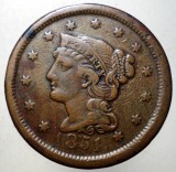 F.547 USA SUA BRAIDED HAIR 1 ONE CENT 1851