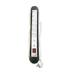 Prelungitor cu protectie supratensiune 1.5m, 6 prize Schuko, intrerupator, protectie copii, alb cu negru foto