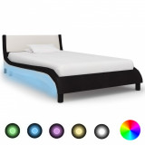 Cadru de pat cu LED, negru și alb, 90 x 200 cm, piele ecologică