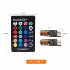 Set 2 LED-uri auto W5W T10, RGB multicolore, pentru pozitie, telecomanda foto