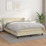 vidaXL Pat box spring cu saltea, crem, 140x190 cm, piele ecologică 3127189