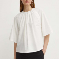 Weekend Max Mara bluza din bumbac femei, culoarea alb, neted, 2415161032600