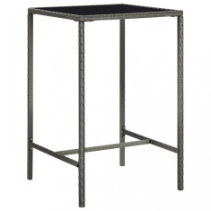vidaXL Masă de bar de grădină, gri, 70x70x110 cm, poliratan și sticlă 313459