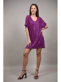 Cumpara ieftin Rochie Ocazie Scurta Paiete Bellare Fucsia S-M, Poliester Elastan, Rochii de Seara, Mini Rochie, Stralucitoare, Eleganta