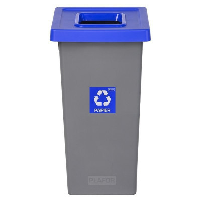 Cos Plastic Reciclare Selectiva, Capacitate 20l, Plafor Fit - Gri Cu Capac Albastru - Hartie foto