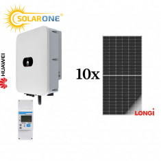 Kit sistem fotovoltaic 5 kW hibrid monofazat, invertor Huawei si 10 panouri fotovoltaice LONGi Solar 500W