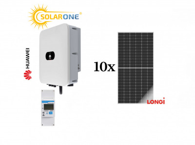 Kit sistem fotovoltaic 5 kW hibrid monofazat, invertor Huawei si 10 panouri fotovoltaice LONGi Solar 545 W foto