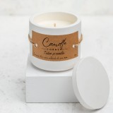 Lumanare handmade din ceara naturala de soia 100%, Tutun si vanilie, Recipient ceramic alb, 150 g