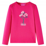 Tricou pentru copii cu m&acirc;neci lungi, roz aprins, 104, vidaXL