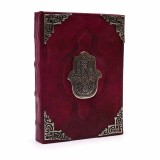 Agenda mare din piele vintage cu pagini zimtate si decor metalic - Hamsa