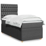 VidaXL Pat box spring cu saltea, gri &icirc;nchis, 100x200 cm, textil