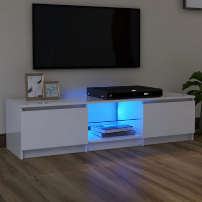 vidaXL Comodă TV cu lumini LED, alb extralucios, 140x40x35,5 cm foto