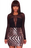 J586-151 Rochie sexy de club, cu model din paiete si plasa, M, M/L, S/M