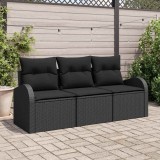 VidaXL Set de canapele pentru grădină cu pernă 3 pcs Negru Rattan poli