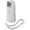 Husa pentru iPhone 16 Pro - Guess IML Glitter with Pearl Strap MagSafe (GUHMP16LHGCRELST) - Clear