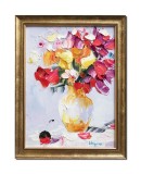Cumpara ieftin Tablou vaza cu flori pictat manual inramat, 45x35cm ulei pe panza, rama din lemn, Geo Ungureanu