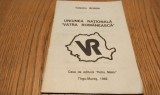 UNIUNEA NATIONALA "VATRA ROMANEASCA" - Valentin Borda (dedicatie-autograf) - Editura Casa de Editura "Pertu Maior", 1992, 30 p.; coperta originala