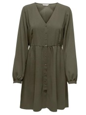Rochie de dama ONLY Onlnova Life L S Thea Button, cu maneca lunga, verde, XS - OUTLET