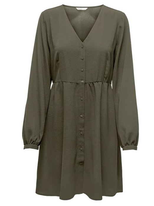 Rochie de dama ONLY Onlnova Life L S Thea Button, cu maneca lunga, verde, XS - OUTLET