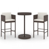 Cumpara ieftin Set mobilier bar de gradina, cu perne, 3 piese, maro, poliratan