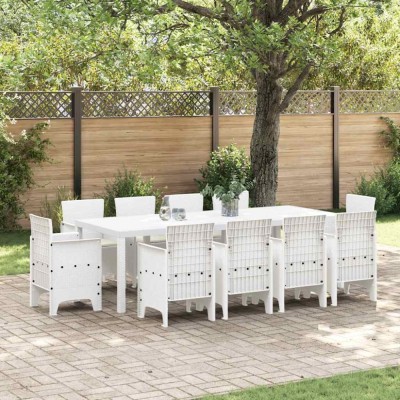 vidaXL Set de masă pentru grădină 11 pcs Alb Ratan Polt 3378606 foto