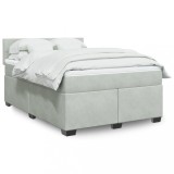vidaXL Pat box spring cu saltea, gri deschis, 140x200 cm, catifea
