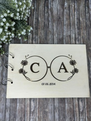 Guestbook personalizat,din lemn,gravat la laser,cu initialele CA foto