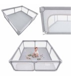 Tarc Pliabil Copii 150x200 cm Gri cu Plasa Respirabila Cadru Metalic