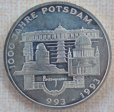 (A480) MONEDA DIN ARGINT GERMANIA - 10 MARK 1993, LIT. F, 1000 ANI POTSDAM-PROOF foto