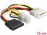 Cablu de alimentare Molex la SATA 15 pini + P4 15cm, Delock 60127