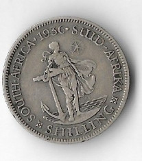 Moneda 1 shilling 1936 - Africa de Sud, 5,66 g argint 0,800 foto