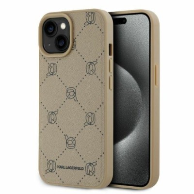 Husa iPhone 15 - Karl Lagerfeld Leather MagSafe (KLHMP15SPGKHPHE) - Beige Karl Head foto