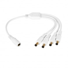 Cablu alimentare splitter 1 la 4, 5.5x2.1 mm, PR-2647-W, 30cm, CC DC, pentru strip LED, camere, alb