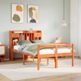 VidaXL Pat cu bibliotecă fără saltea maro 135x190 cm lemn masiv de pin 3322068