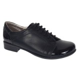 Pantofi dama casual din piele naturala box Negru Lac P53LACN